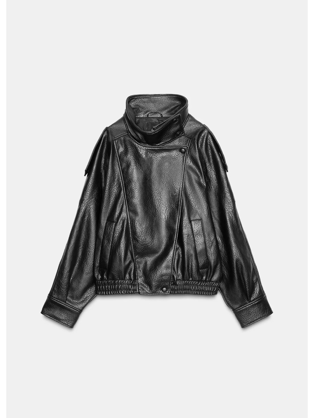 Zara Black Faux Leather Asymmetrical Zip Jacket